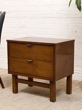Load image into Gallery viewer, Pair of Vintage Mid-Century Modern Walnut Two-Drawer Formica Top Nightstands
