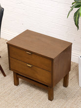 Load image into Gallery viewer, Pair of Vintage Mid-Century Modern Walnut Two-Drawer Formica Top Nightstands
