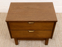 Load image into Gallery viewer, Pair of Vintage Mid-Century Modern Walnut Two-Drawer Formica Top Nightstands

