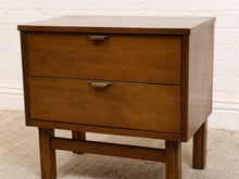Load image into Gallery viewer, Pair of Vintage Mid-Century Modern Walnut Two-Drawer Formica Top Nightstands
