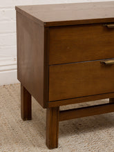 Load image into Gallery viewer, Pair of Vintage Mid-Century Modern Walnut Two-Drawer Formica Top Nightstands
