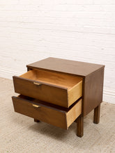 Load image into Gallery viewer, Pair of Vintage Mid-Century Modern Walnut Two-Drawer Formica Top Nightstands
