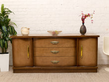 Load image into Gallery viewer, Vintage Mid-Century Bowfront Credenza with Brass Hardware and Curved Doors
