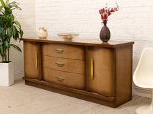Load image into Gallery viewer, Vintage Mid-Century Bowfront Credenza with Brass Hardware and Curved Doors
