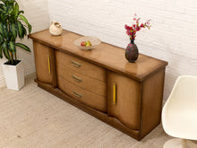 Load image into Gallery viewer, Vintage Mid-Century Bowfront Credenza with Brass Hardware and Curved Doors
