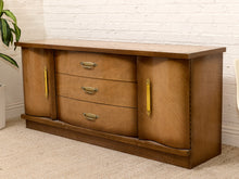 Load image into Gallery viewer, Vintage Mid-Century Bowfront Credenza with Brass Hardware and Curved Doors
