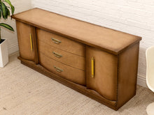 Load image into Gallery viewer, Vintage Mid-Century Bowfront Credenza with Brass Hardware and Curved Doors
