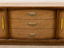 Load image into Gallery viewer, Vintage Mid-Century Bowfront Credenza with Brass Hardware and Curved Doors
