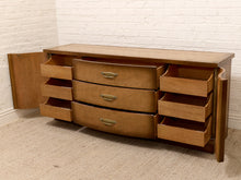 Load image into Gallery viewer, Vintage Mid-Century Bowfront Credenza with Brass Hardware and Curved Doors
