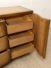 Load image into Gallery viewer, Vintage Mid-Century Bowfront Credenza with Brass Hardware and Curved Doors
