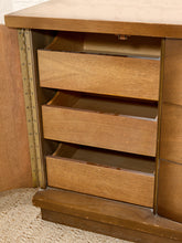 Load image into Gallery viewer, Vintage Mid-Century Bowfront Credenza with Brass Hardware and Curved Doors
