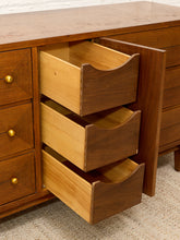 Load image into Gallery viewer, Vintage Mid-Century Modern Walnut Nine-Drawer Credenza with Brass Hardware
