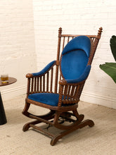 Load image into Gallery viewer, 1870s Antique George Hunzinger Barley Twist Mahogany Needlepoint Rocking Chair

