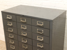 Load image into Gallery viewer, Vintage Industrial Steel Flat File Cabinet with 27 Label-Pull Drawers
