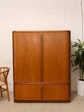 Load image into Gallery viewer, Vintage Mid-Century Modern Tambour Media Cabinet with Curved Wood Doors
