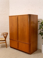 Load image into Gallery viewer, Vintage Mid-Century Modern Tambour Media Cabinet with Curved Wood Doors
