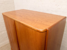 Load image into Gallery viewer, Vintage Mid-Century Modern Tambour Media Cabinet with Curved Wood Doors
