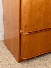 Load image into Gallery viewer, Vintage Mid-Century Modern Tambour Media Cabinet with Curved Wood Doors
