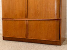Load image into Gallery viewer, Vintage Mid-Century Modern Tambour Media Cabinet with Curved Wood Doors
