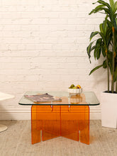 Load image into Gallery viewer, Orange Lucite and Glass Sculptural Coffee Table
