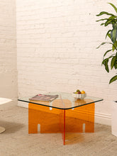 Load image into Gallery viewer, Orange Lucite and Glass Sculptural Coffee Table

