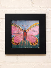 Load image into Gallery viewer, Pink Moth Study Framed Contemporary Insect Artwork in Coral and Gold
