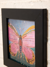 Load image into Gallery viewer, Pink Moth Study Framed Contemporary Insect Artwork in Coral and Gold
