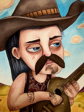 Load image into Gallery viewer, Desert Troubadour Framed Whimsical Cowboy Musician Artwork
