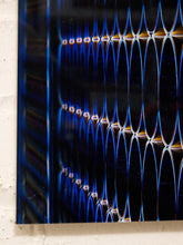 Load image into Gallery viewer, Electric Grid Abstract Optical Artwork in Blue Black and Gold
