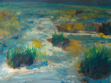 Load image into Gallery viewer, Desert Wash by Spencer Collins Framed Landscape Painting in Blue Green and Ochre
