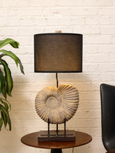 Load image into Gallery viewer, Ammonite Fossil Table Lamp with Black Drum Shade
