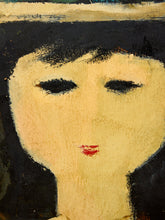 Load image into Gallery viewer, Girl in Straw Hat Framed Portrait Painting with Mid Century Folk Art Charm
