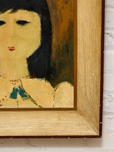 Load image into Gallery viewer, Girl in Straw Hat Framed Portrait Painting with Mid Century Folk Art Charm
