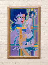 Load image into Gallery viewer, Mod Muse Framed Pop Art Portrait in Lavender Blue and Teal
