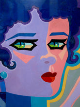 Load image into Gallery viewer, Mod Muse Framed Pop Art Portrait in Lavender Blue and Teal
