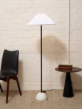 Load image into Gallery viewer, Modern Black Floor Lamp with White Pleated Shade and Marble Base
