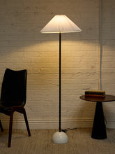 Load image into Gallery viewer, Modern Black Floor Lamp with White Pleated Shade and Marble Base
