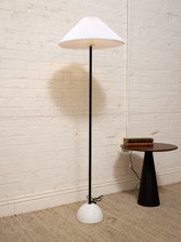 Load image into Gallery viewer, Modern Black Floor Lamp with White Pleated Shade and Marble Base
