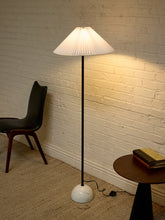 Load image into Gallery viewer, Modern Black Floor Lamp with White Pleated Shade and Marble Base
