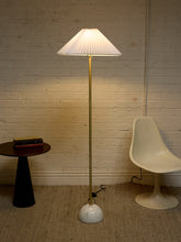 Load image into Gallery viewer, Modern Brass Floor Lamp with White Pleated Shade and Marble Base
