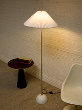 Load image into Gallery viewer, Modern Brass Floor Lamp with White Pleated Shade and Marble Base

