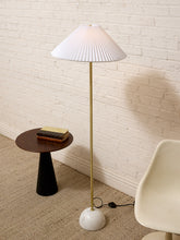 Load image into Gallery viewer, Modern Brass Floor Lamp with White Pleated Shade and Marble Base
