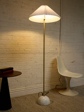 Load image into Gallery viewer, Modern Brass Floor Lamp with White Pleated Shade and Marble Base
