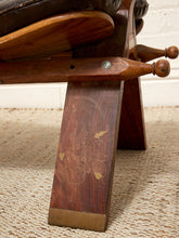 Load image into Gallery viewer, Vintage Leather Saddle Stool with Tufted Seat and Sculptural Wood Frame as found
