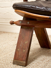 Load image into Gallery viewer, Vintage Leather Saddle Stool with Tufted Seat and Sculptural Wood Frame as found
