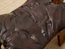 Load image into Gallery viewer, Vintage Leather Saddle Stool with Tufted Seat and Sculptural Wood Frame as found
