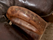 Load image into Gallery viewer, Vintage Leather Saddle Stool with Tufted Seat and Sculptural Wood Frame as found
