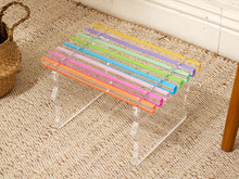 Load image into Gallery viewer, Vintage Postmodern Rainbow Lucite Slat Bench with Sculptural Clear Legs

