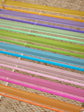 Load image into Gallery viewer, Vintage Postmodern Rainbow Lucite Slat Bench with Sculptural Clear Legs

