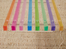 Load image into Gallery viewer, Vintage Postmodern Rainbow Lucite Slat Bench with Sculptural Clear Legs
